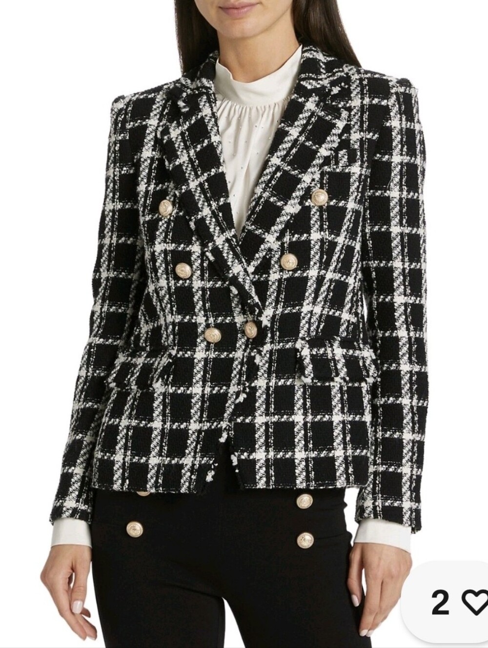 Generation Love Eliza Black & Cream Bouncle Textured Tweed Blazer Size M NWT
